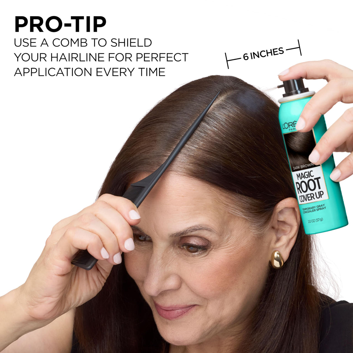 L'Oreal Paris Magic Root Cover Up before and after root coverage look.