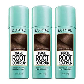L'Oreal Paris Magic Root Cover Up spray bottle in medium brown for quick gray root concealment