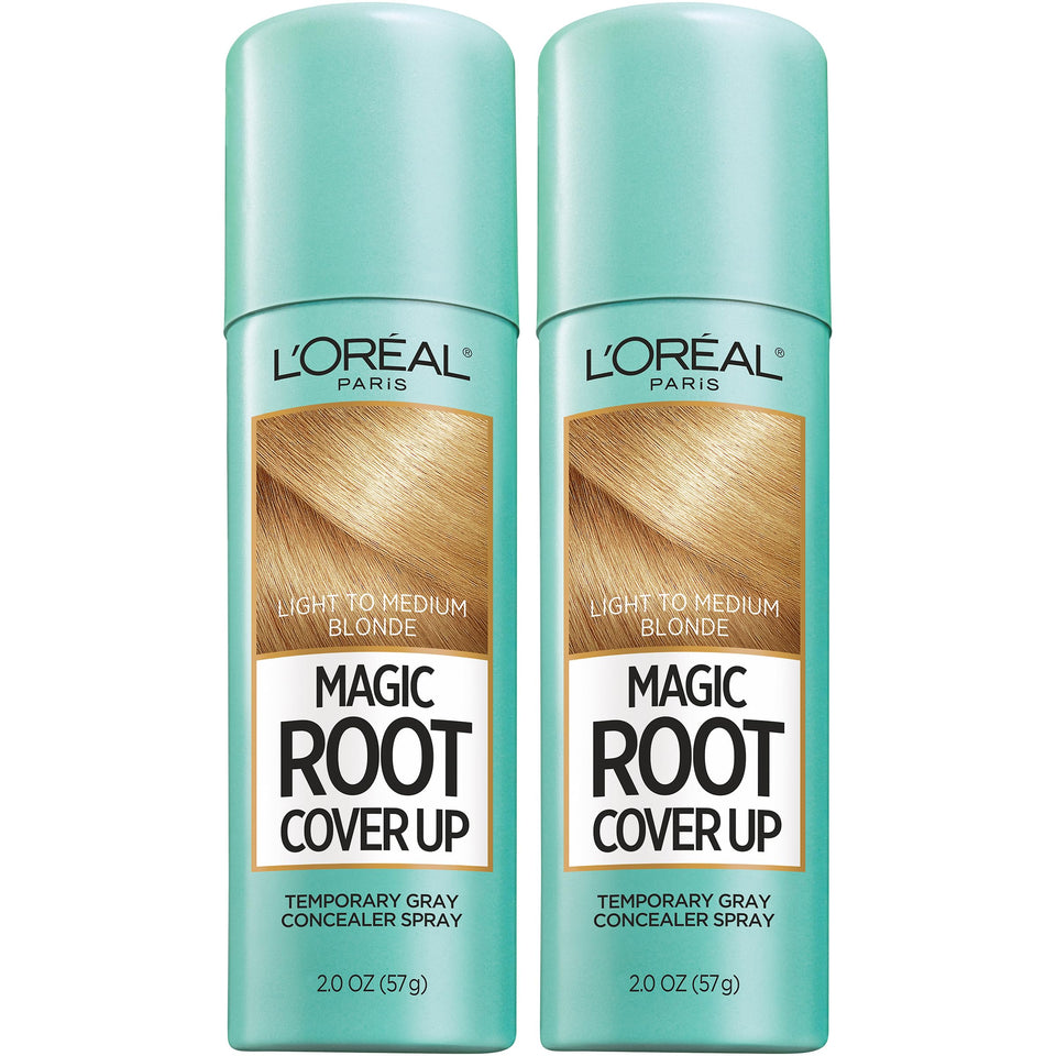 L'Oreal Paris Magic Root Cover Up spray bottle conceals gray roots instantly.