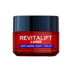 L'Oreal Paris Revitalift Laser Renew Night Cream jar delivering deep overnight hydration.