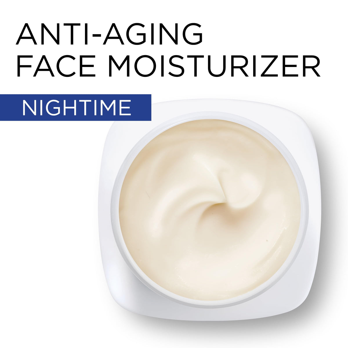 Revitalift night cream tub with applicator demonstrating easy nighttime use.