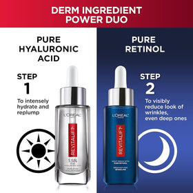 L'Oreal Paris Revitalift retinol night serum bottle targets wrinkles.