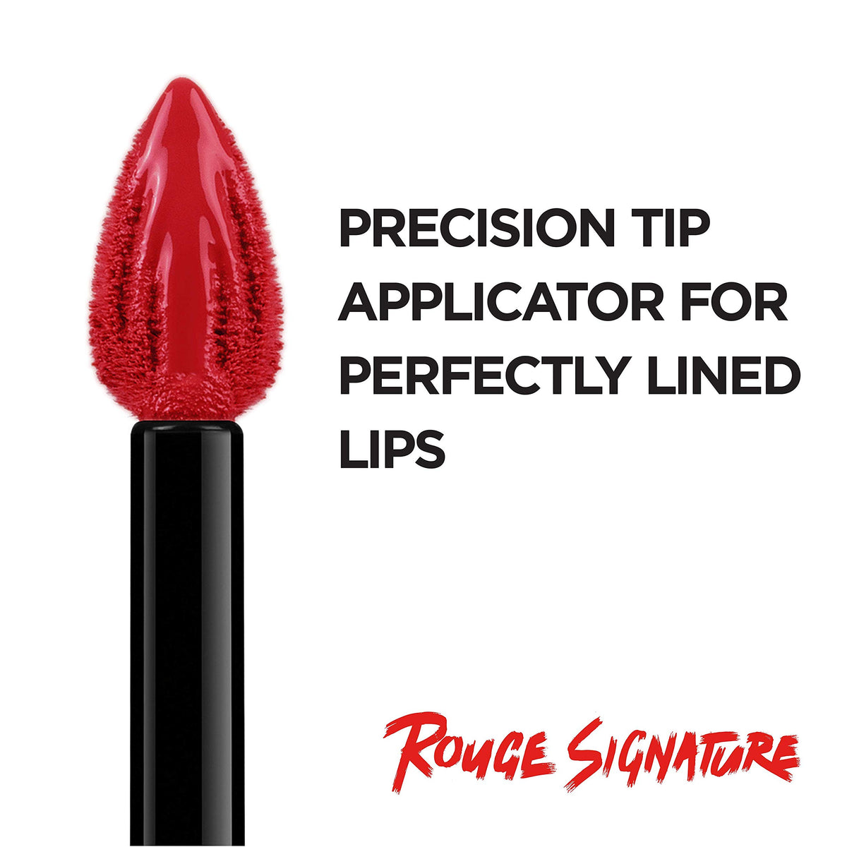 L'Oreal Paris Rouge Signature features precise lip shaping for clean lines.