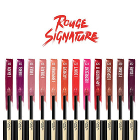 L'Oreal Paris Rouge Signature shade range includes bold reds, nude pinks, and plums.