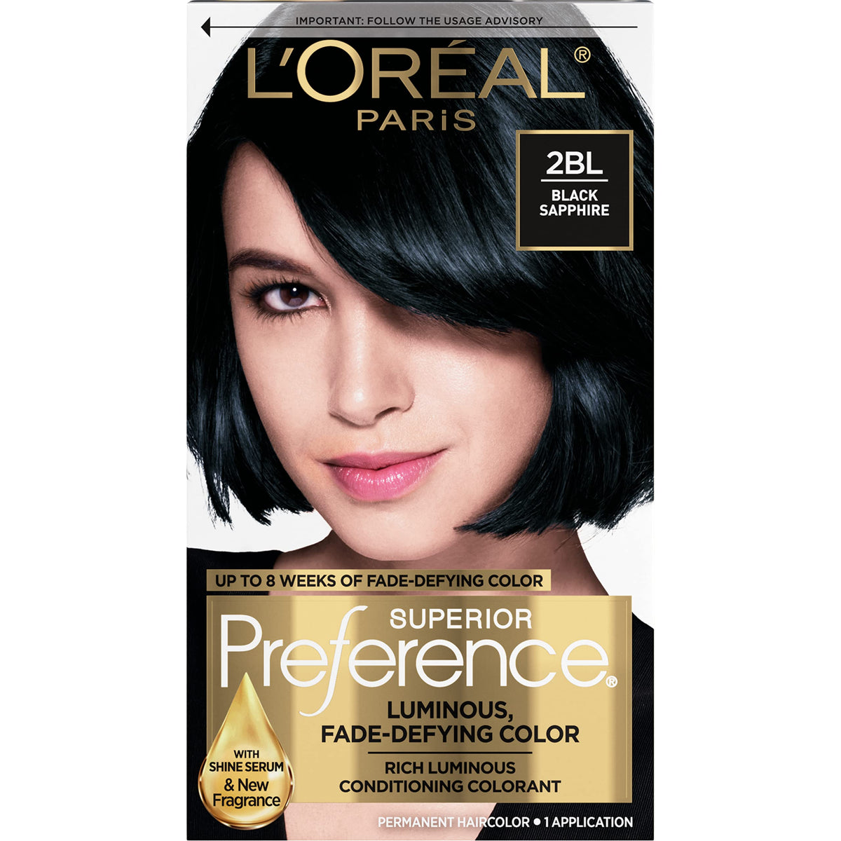 L'Oreal Paris Superior Preference Black Sapphire kit front view for fade-defying color