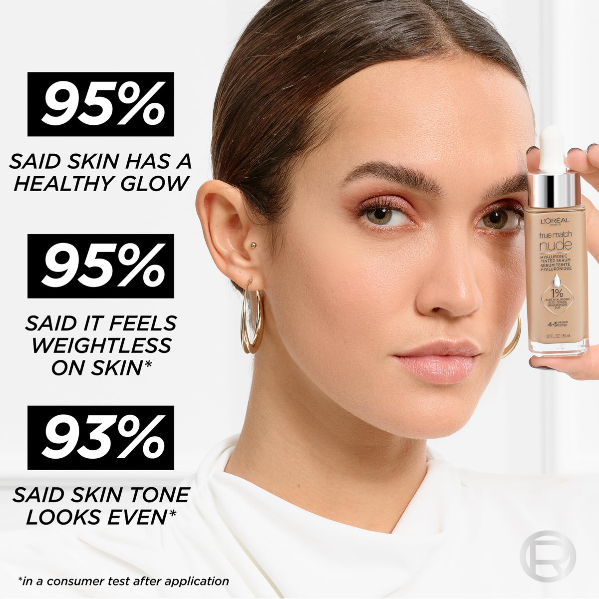 L'Oréal Paris True Match Nude Hyaluronic finish glows with natural sheen.