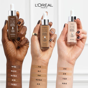 Smooth liquid texture of Loreal Paris True Match Nude Hyaluronic tinted serum foundation tan-deep 7-8