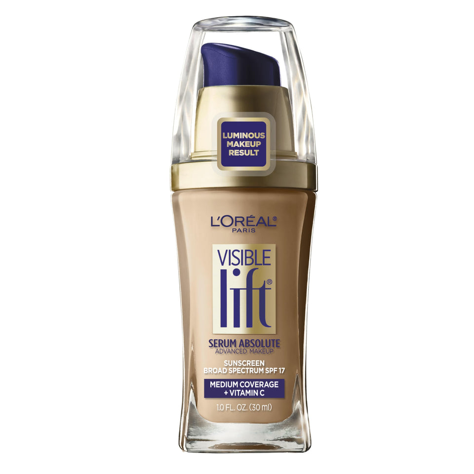 L'Oréal Paris Visible Lift Serum Absolute Foundation bottle in Natural Beige for an even, radiant complexion.