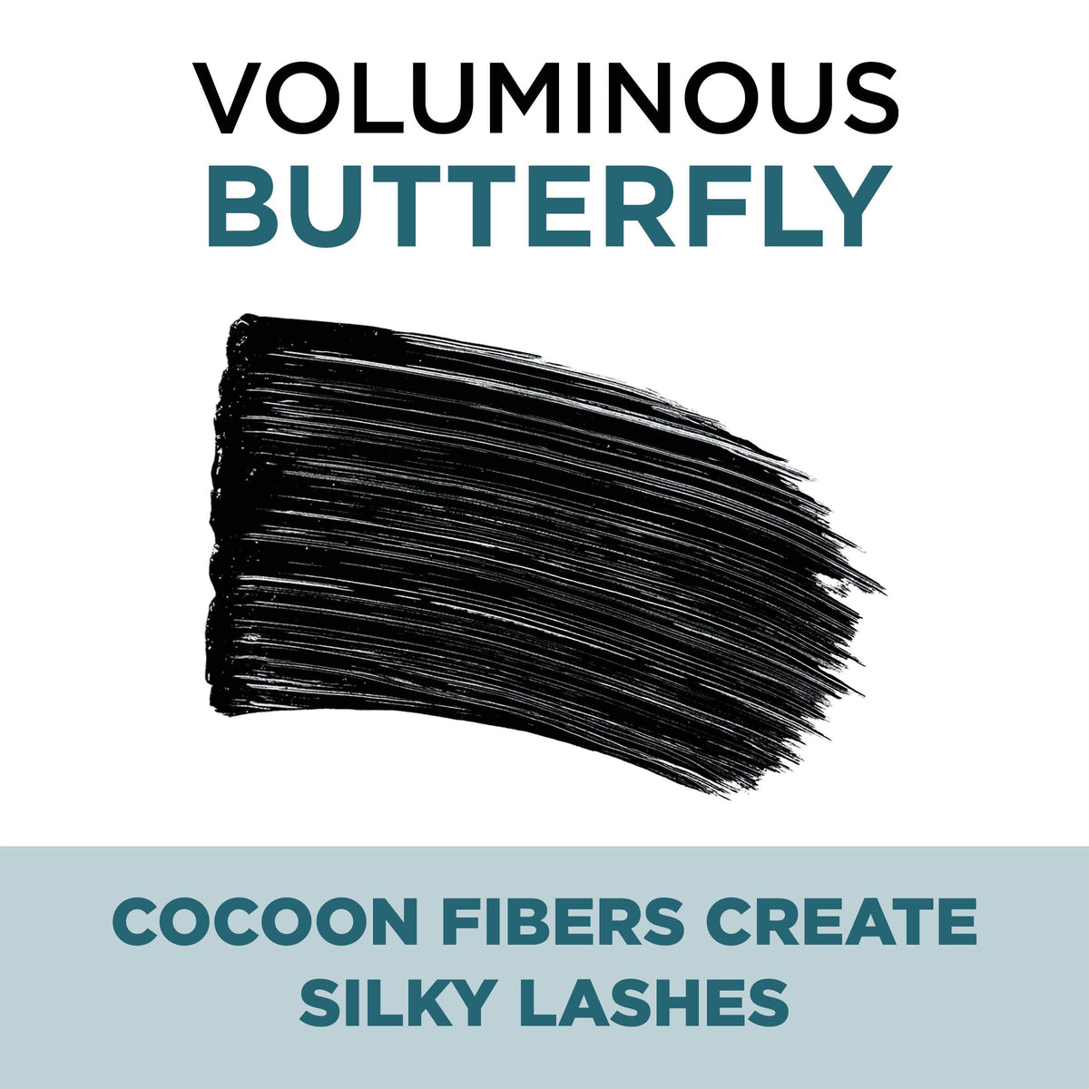 L’Oréal Paris Voluminous Butterfly mascara on lashes, fluttery winged effect after application.