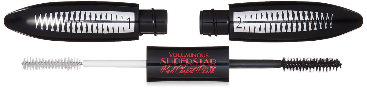 L’Oréal Paris Voluminous Superstar Red Carpet Extra Mascara with flash reflecting black finish for dramatic, camera-ready lashes.