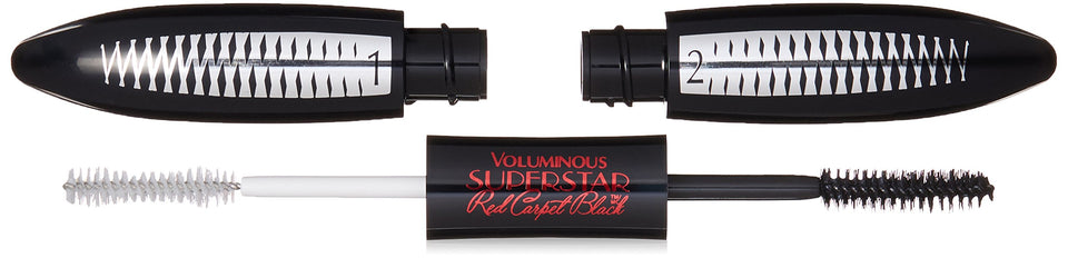L’Oréal Paris Voluminous Superstar Red Carpet Extra Mascara with flash reflecting black finish for dramatic, camera-ready lashes.