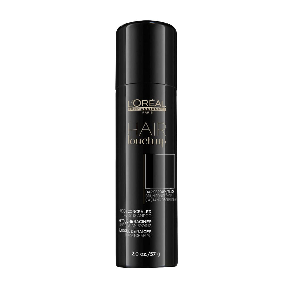 L’Oréal Professionnel Paris Hair Touch Up bottle close-up shows shade for grey roots.