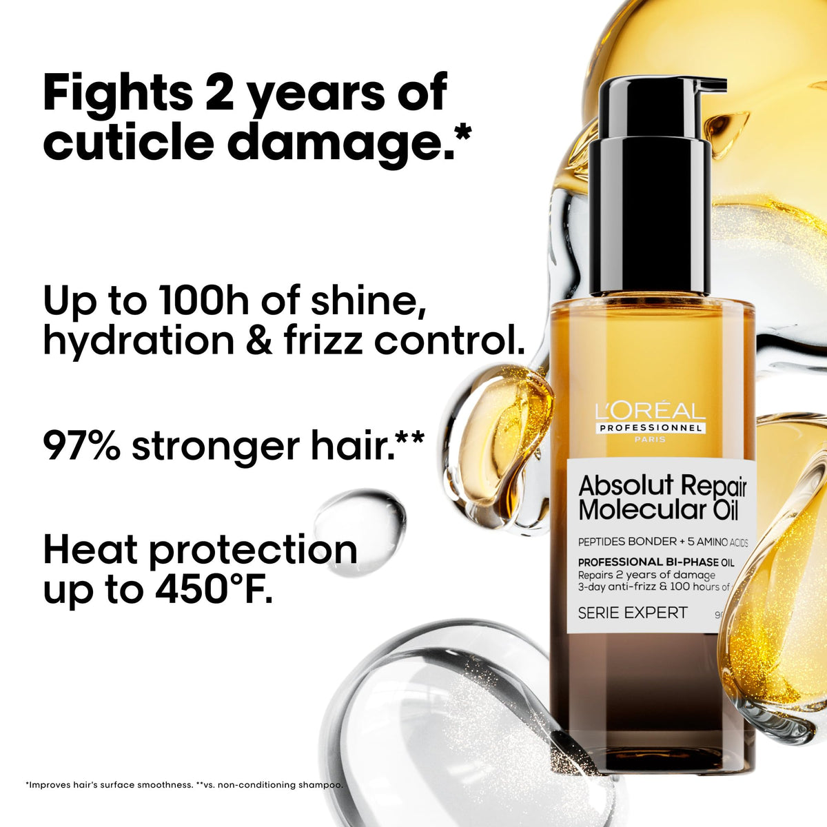 L’Oréal Professionnel Absolut Repair Bi-phase Oil on hair application demonstrates even distribution.
