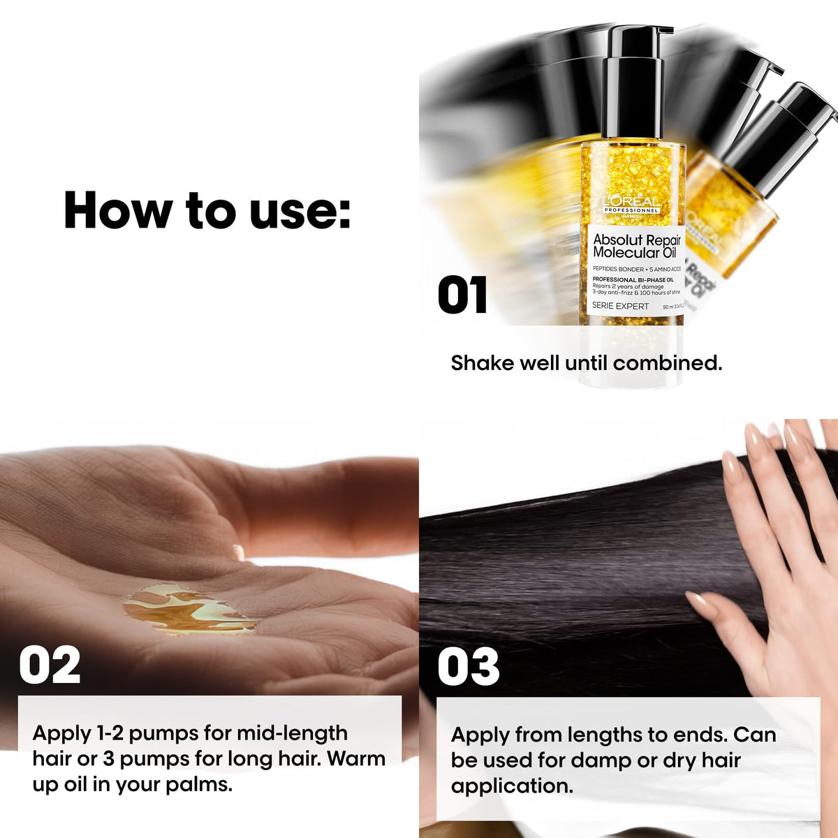 L’Oréal Professionnel Absolut Repair Bi-phase Oil label emphasizes brand quality.