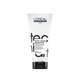L'Oréal Professionnel Paris Flex Curl Bounce bottle close-up showing defined non-stiff curls