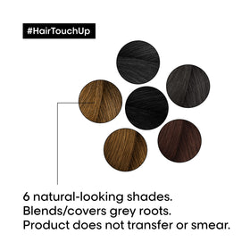 Before and after usage shows temporary root coverage with Hair Touch Up.