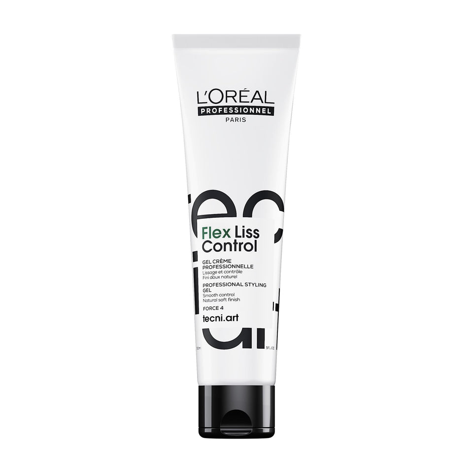 L'Oréal Professionnel Paris Liss Control bottle pour for smooth, frizz-free styling.