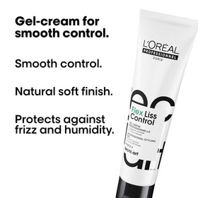 L'Oréal Professionnel Paris Liss Control tube-dispense close-up for even distribution.