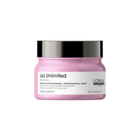L’Oréal Professionnel Paris Liss Unlimited Mask jar close-up showing smoothing texture and frizz protection