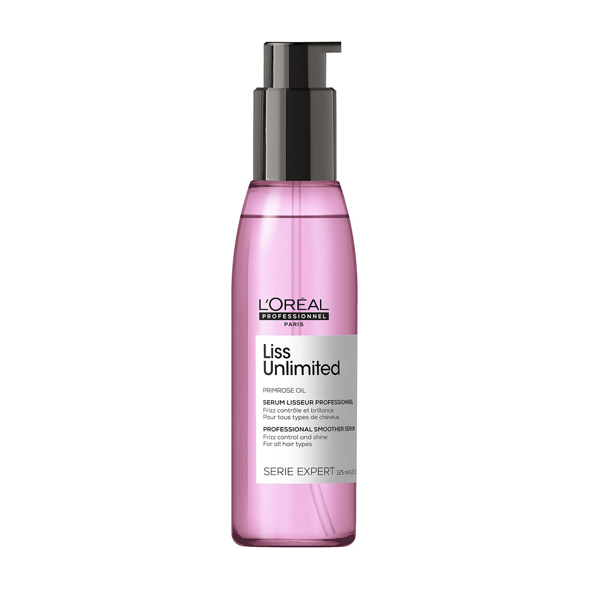 L'Oréal Professionnel Paris Liss Unlimited Serum bottle for frizz control and shine.