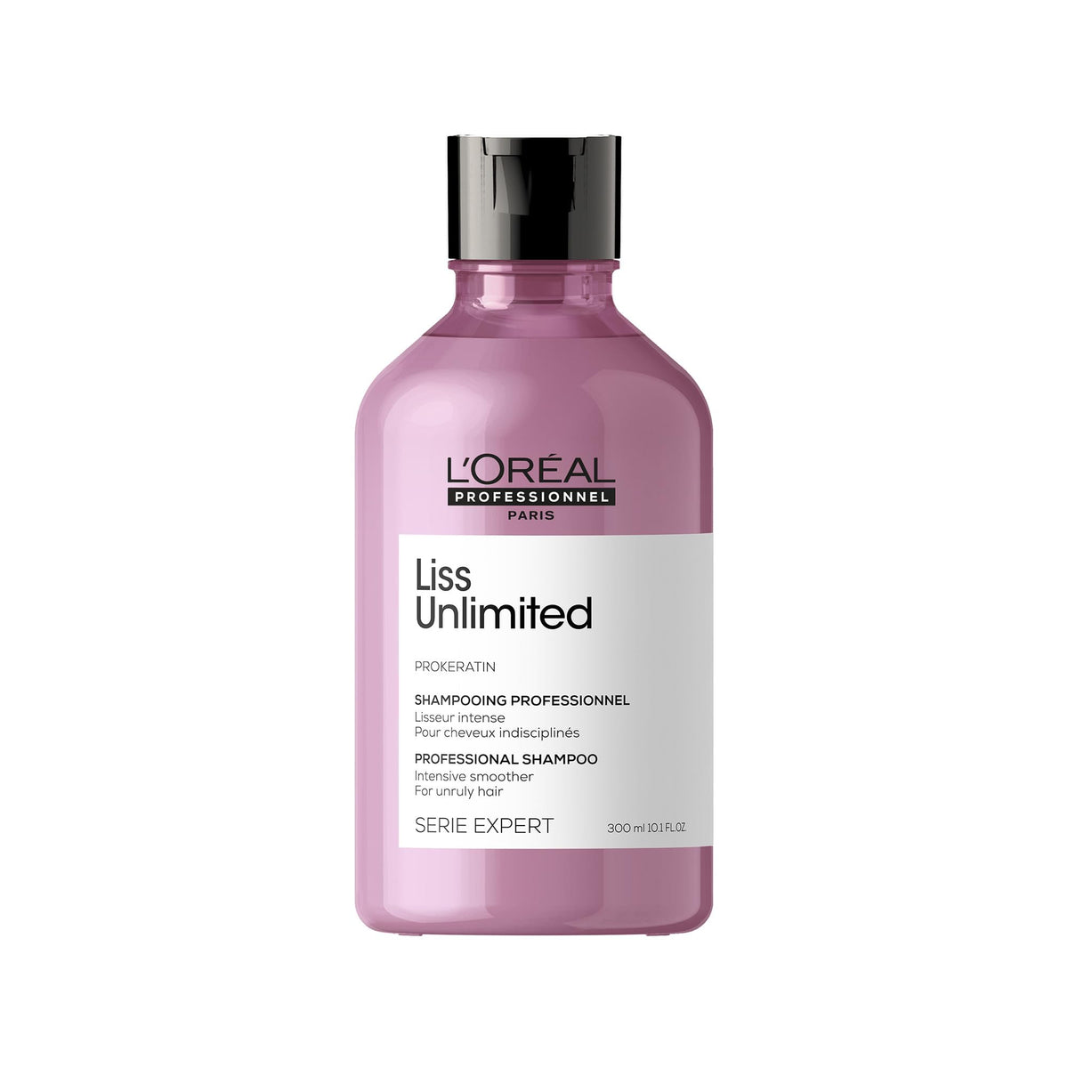 L’Oréal Professionnel Paris Liss Unlimited Shampoo bottle provides frizz control for textured hair.
