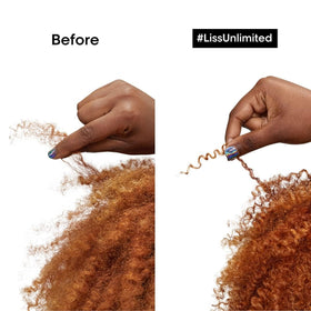 L’Oréal Professionnel Paris Liss Unlimited Shampoo foamy lather aids detangling and shine.