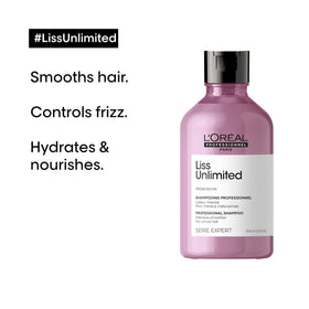 L’Oréal Professionnel Paris Liss Unlimited Shampoo textured hair close-up shows smoothing effect.