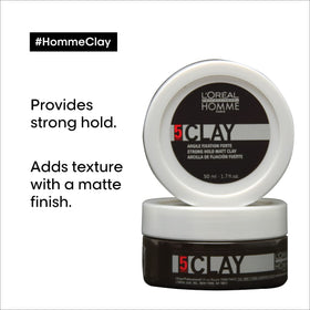 L'Oréal Professionnel Paris Styling Clay shows texture and matte finish for natural looks.