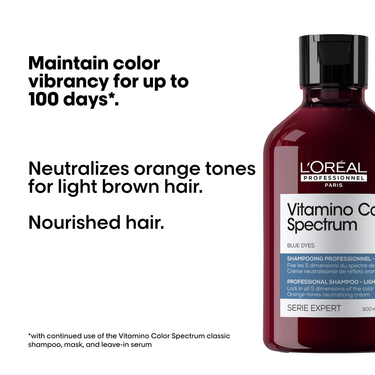 Blue-toning action on light brown hair to balance warm tones