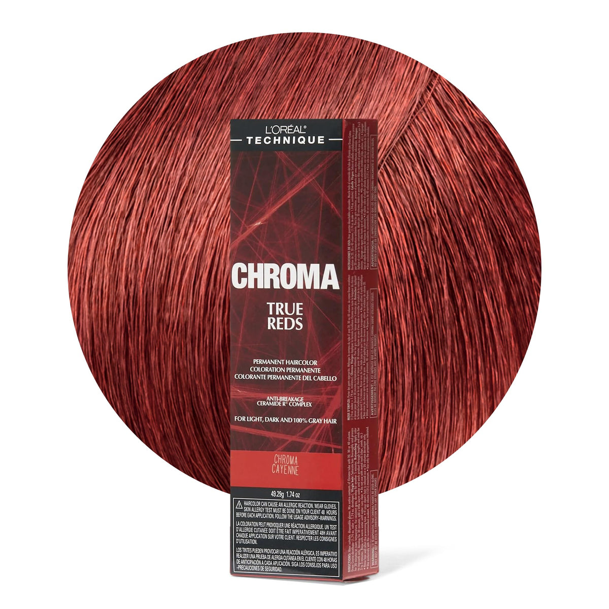 L'OREAL TECHNIQUE Chroma True Reds bottle pour for vibrant, long-lasting red color.