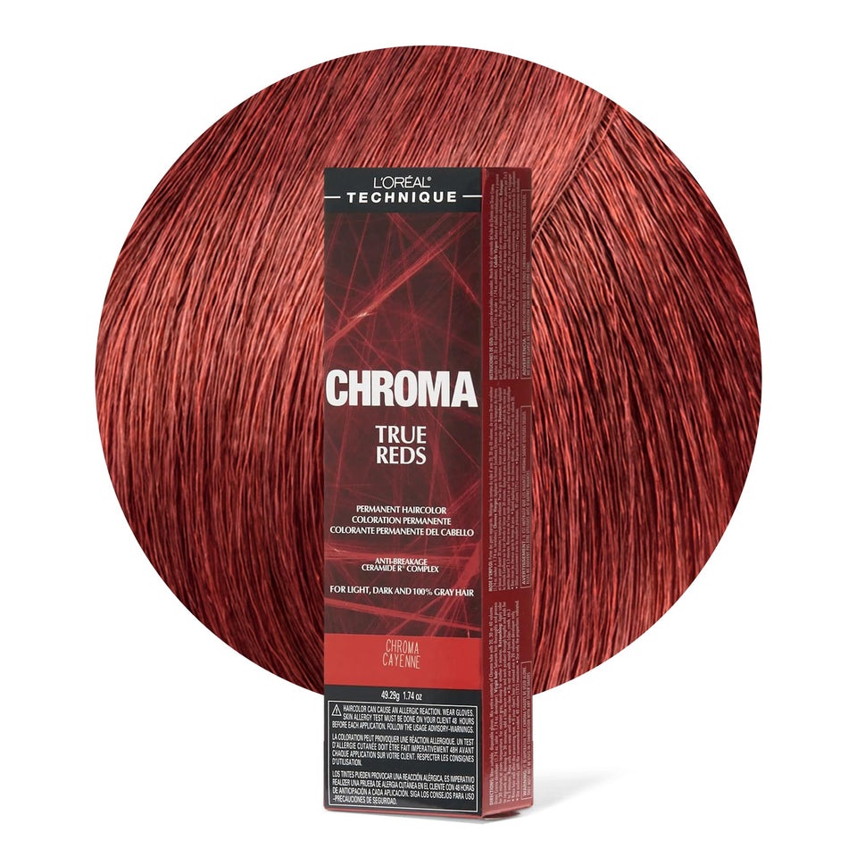L'OREAL TECHNIQUE Chroma True Reds bottle pour for vibrant, long-lasting red color.