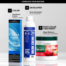 L’Oréal Technique Excellence Crème Resistant Grays applying color yields even tone.