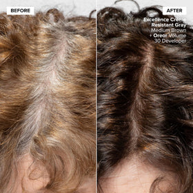 L’Oréal Technique Excellence Crème Resistant Grays no-drip cream texture for easy application.