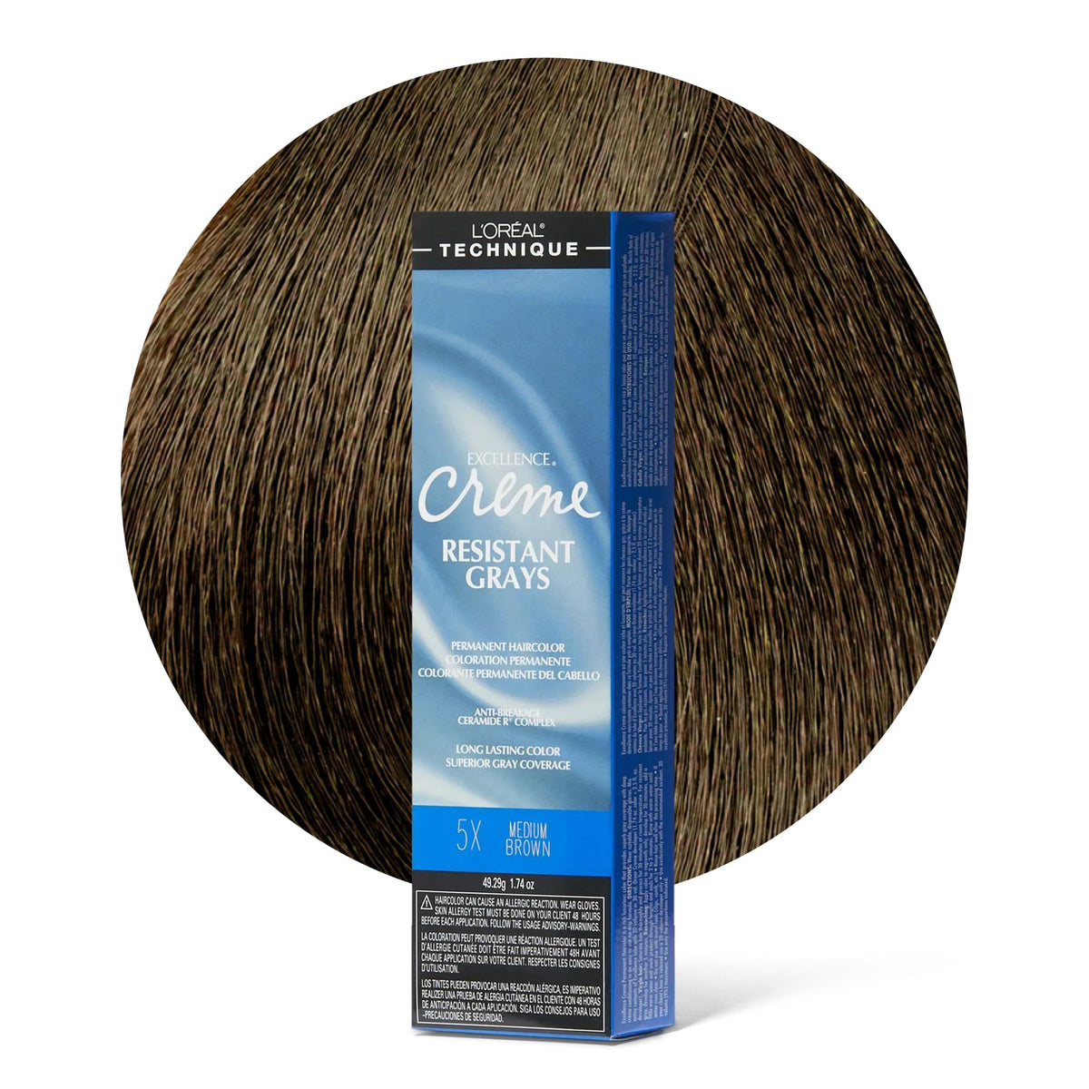 L'Oreal Technique Excellence gray bottle provides lasting coverage for resistant grays.