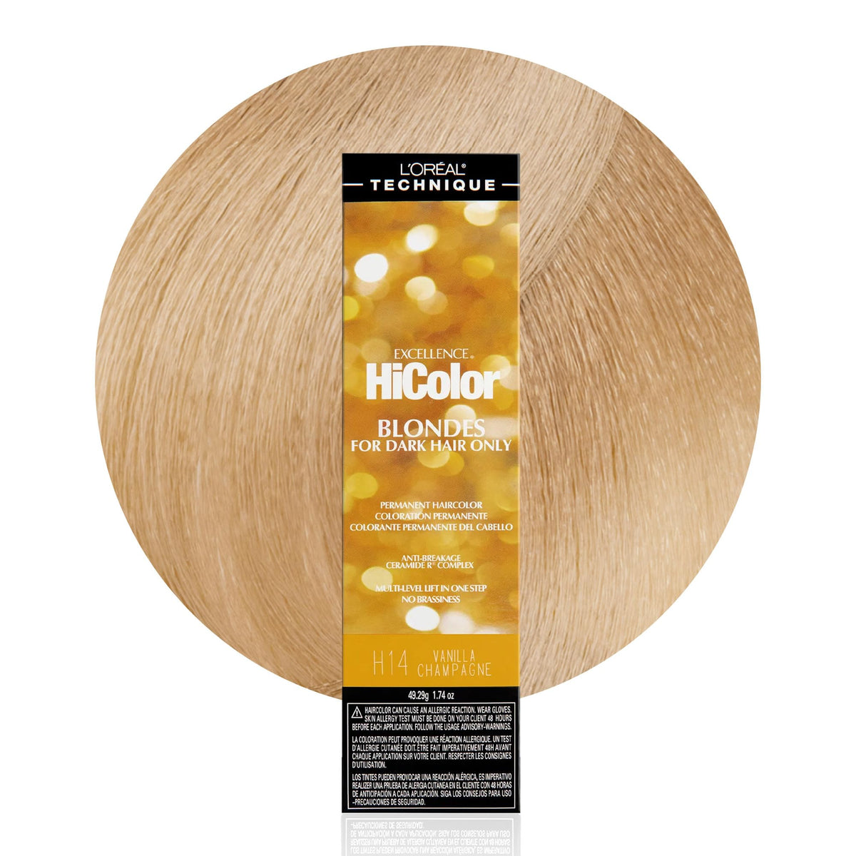L'Oreal Technique HiColor bottle and developer for one-step lift on dark hair.