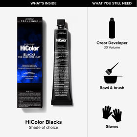 L'Oreal Technique HiColor demonstrates dark base coverage from black to medium brown