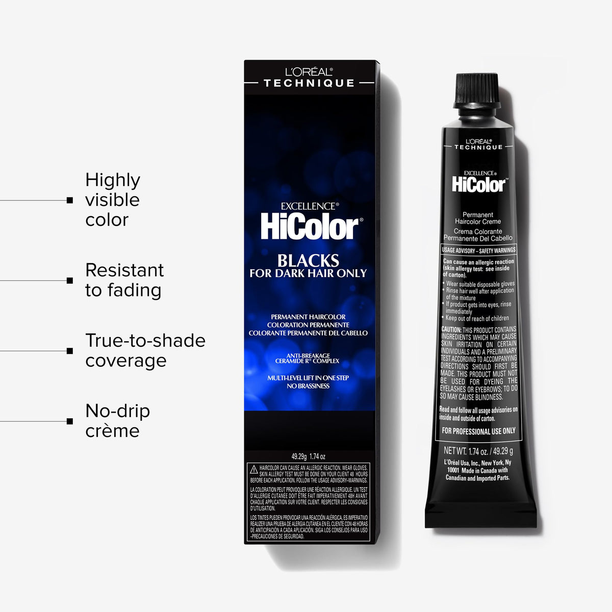 L'Oreal Technique HiColor Violet & Blacks no-brassiness toning neutralizes orange tones.