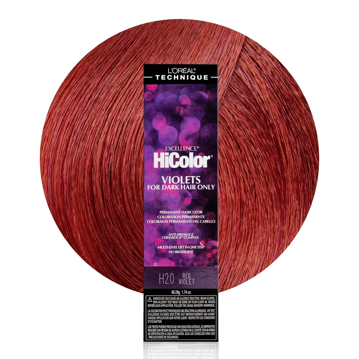 L'Oreal Technique HiColor Violet & Blacks bottle closeup showing vivid permanent color
