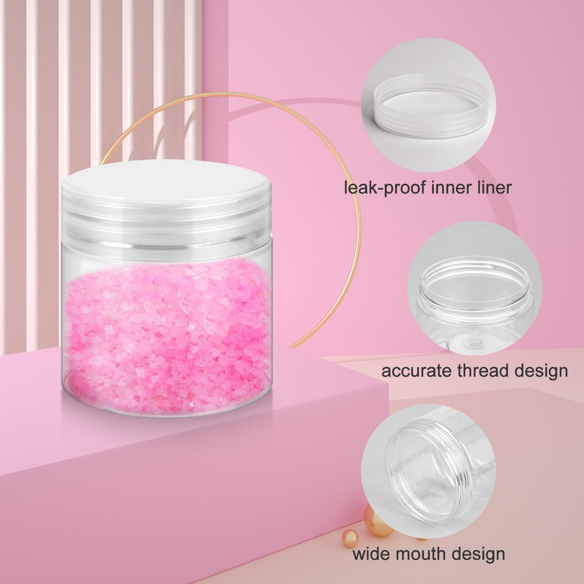 Loretoy transparent 2oz jar shows contents clearly and is reusable.