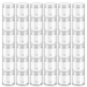 Loretoy 36-pack 2oz jars with lids for organized travel storage.