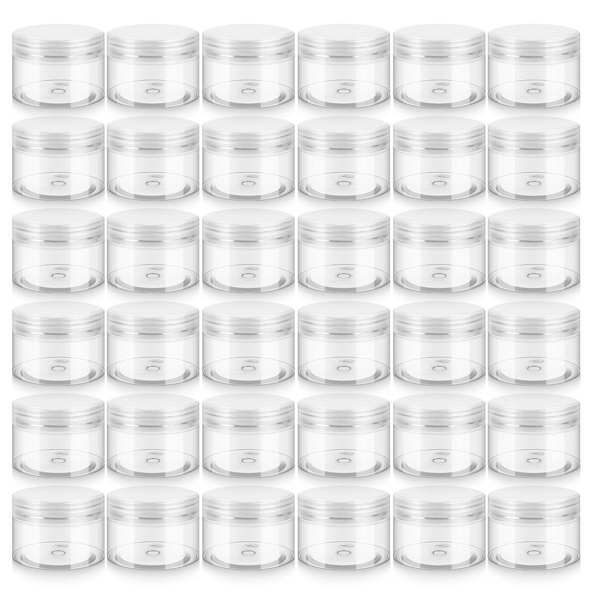 Loretoy 4oz clear jar with lids shows ample storage for cosmetics and bath salts.