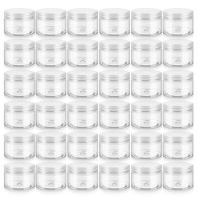 Loretoy 4oz clear jar with lids shows ample storage for cosmetics and bath salts.