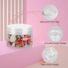 Loretoy 4oz PET jar lid closeup highlighting leakproof thread and gasket
