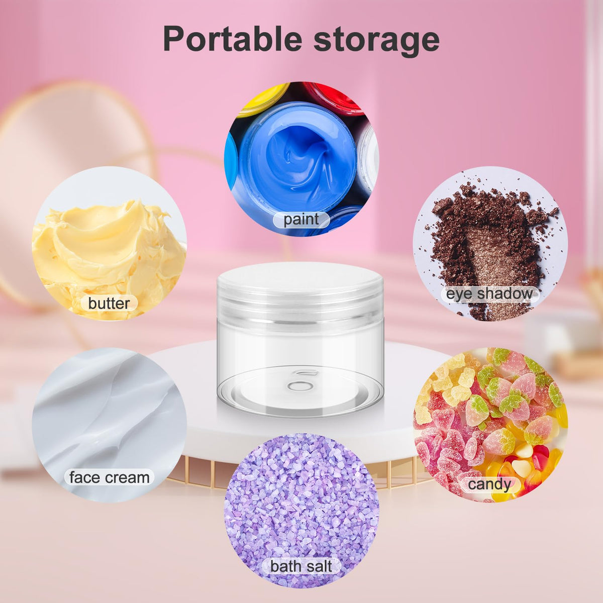 Loretoy transparent PET jars for compact, reusable storage