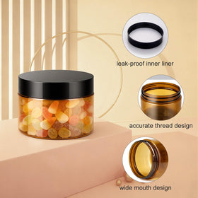 Loretoy transparent 4 oz jars with wide mouths for easy filling and viewing.