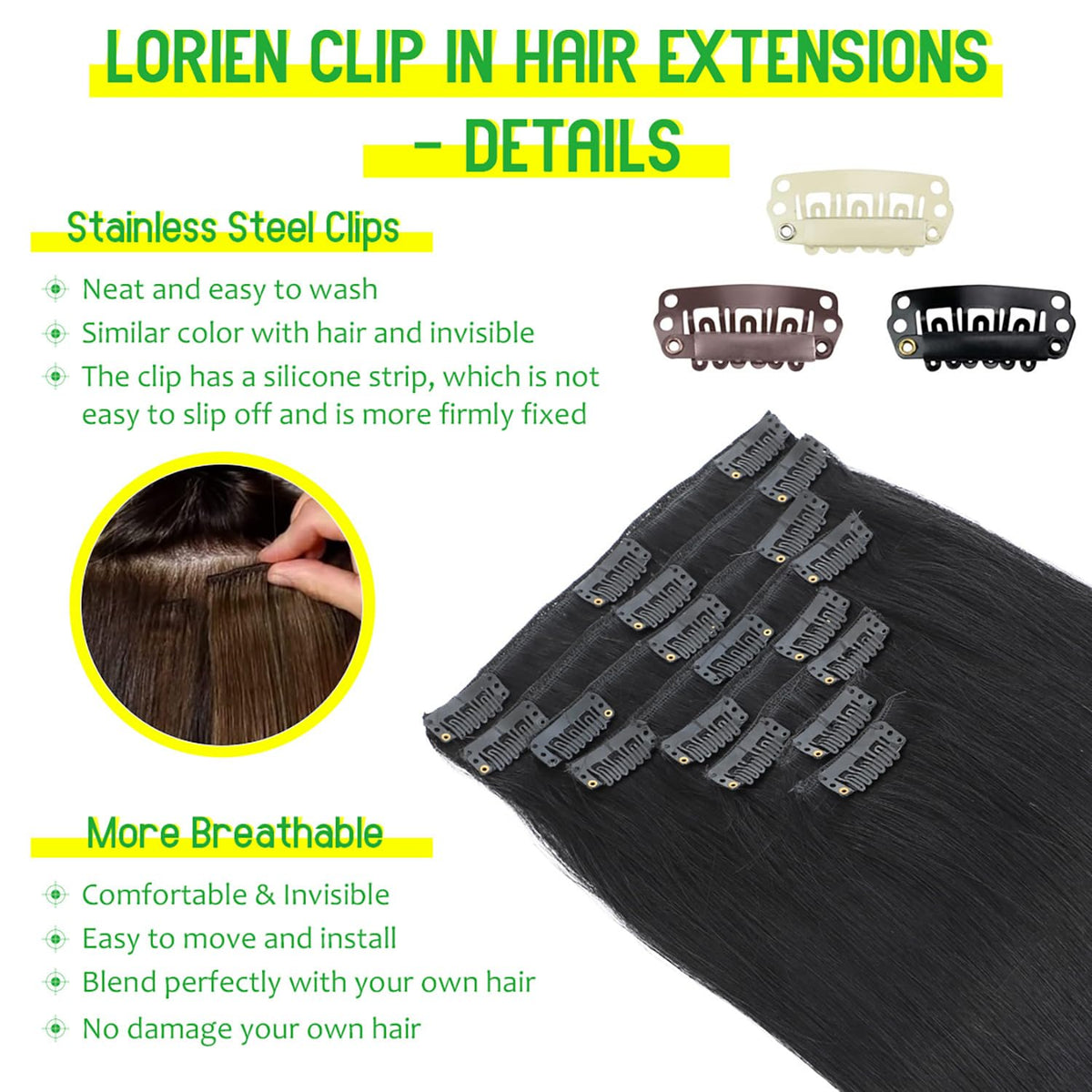 LORIEN 8-piece clip-in set for versatile volume