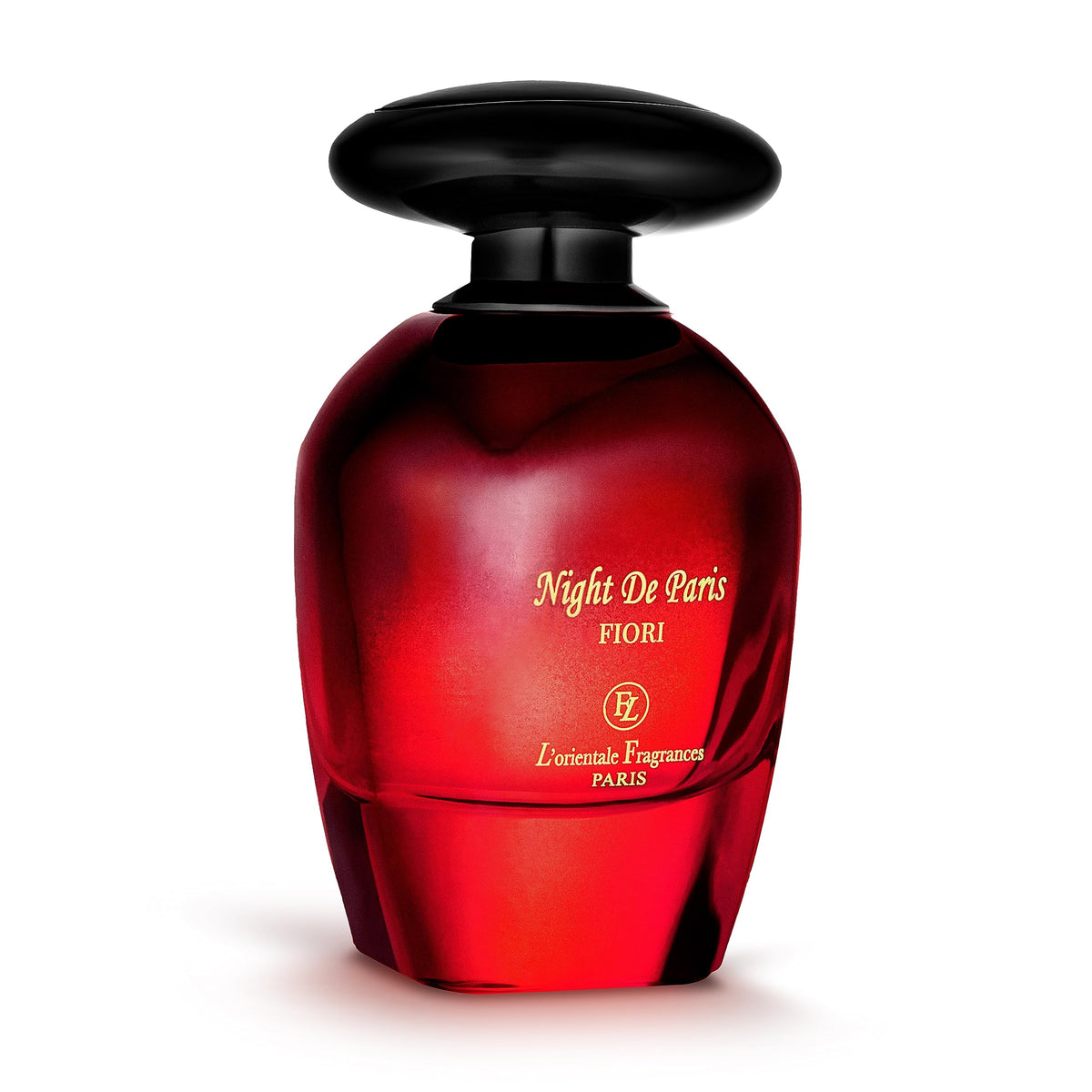 Lorientale Night De Paris Fiori bottle close-up highlighting amber floral elegance for daily wear.