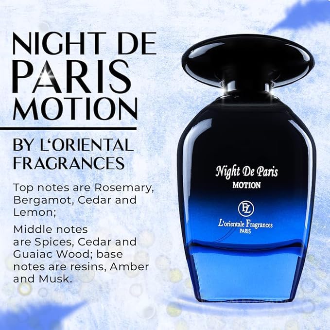 Lorientale Night De Paris in Motion base notes musk woody vanilla