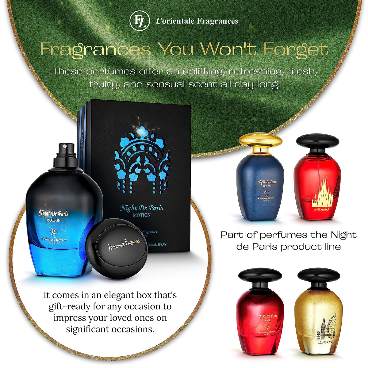 Lorientale Night De Paris in Motion bergamot top notes opening bright