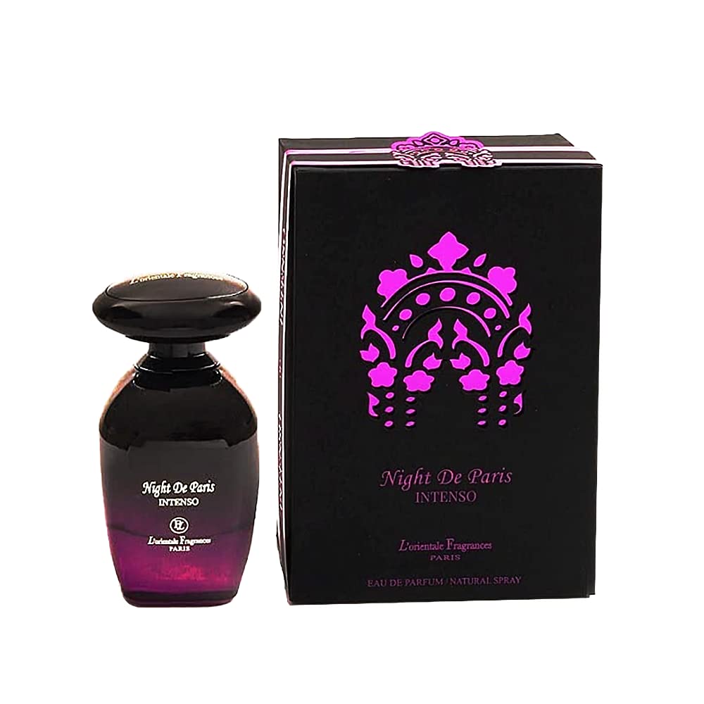 Lorientale Night De Paris Intenso bottle close-up signaling bold evening appeal.